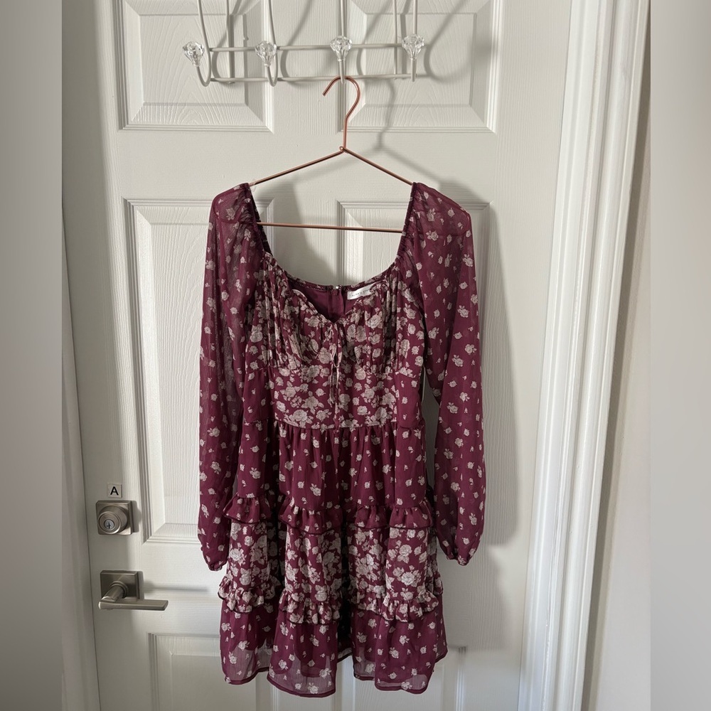 NWT Altar'd State Burgundy Floral Tiered Babydoll Mini Dress Size S